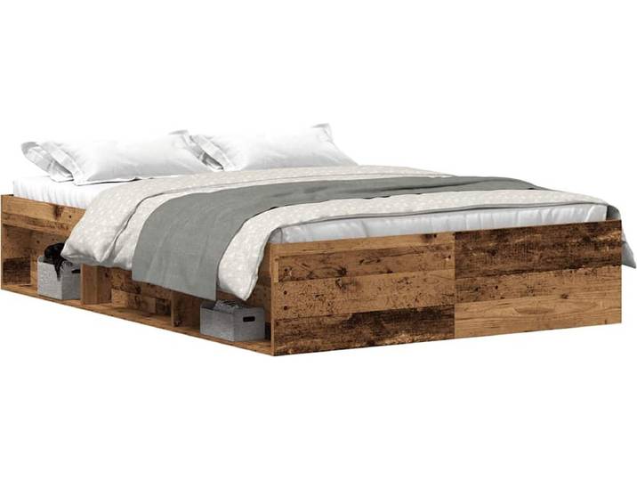 vidaXL - Bedframe - zonder - matras - bewerkt - 135x190 - cm - bewerkt - hout - oud