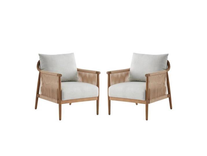 Lot de 2 Fauteuil Style bohème Accoudoirs en bois massif Modèle moderne gris clair