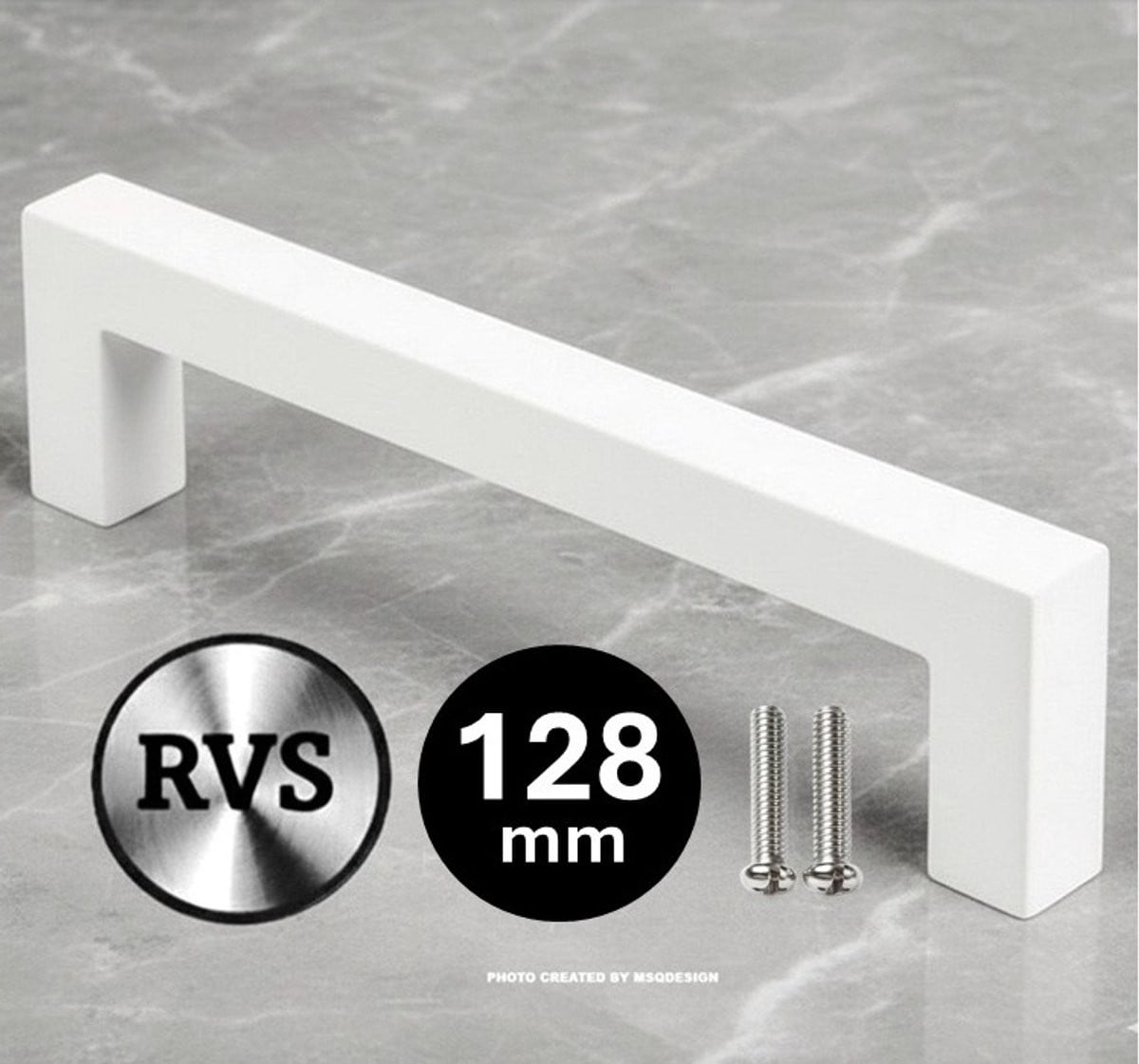 MSQDESIGN Handgreep RVS Wit 128mm inclusief schroeven