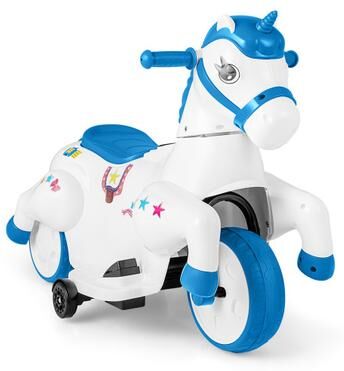 Costway 12V Unicorn Ride on Toy with Training Wheels and Horse Riding Mode-Navy