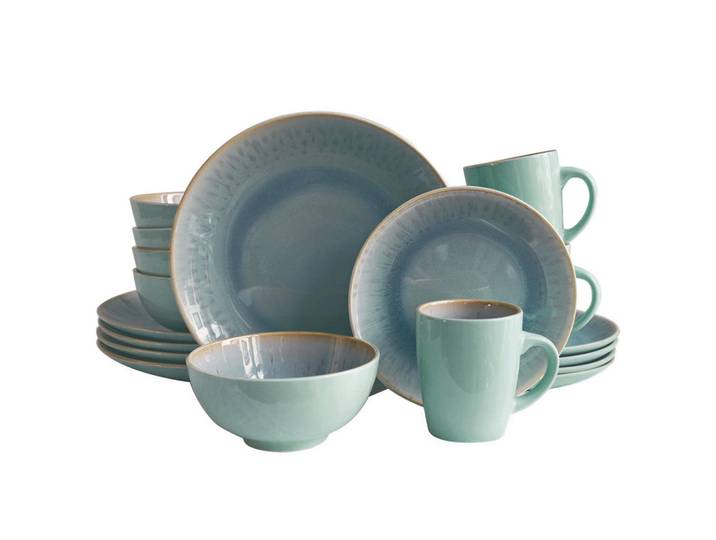 Echtwerk Kombiservice Ana, Blau, Bernstein, Jadegrün, Keramik, 24-teilig, 350 ml,350 ml, lebensmittelecht, stapelbar, Essen & Trinken, Geschirr, Geschirr-Sets, Kombiservice