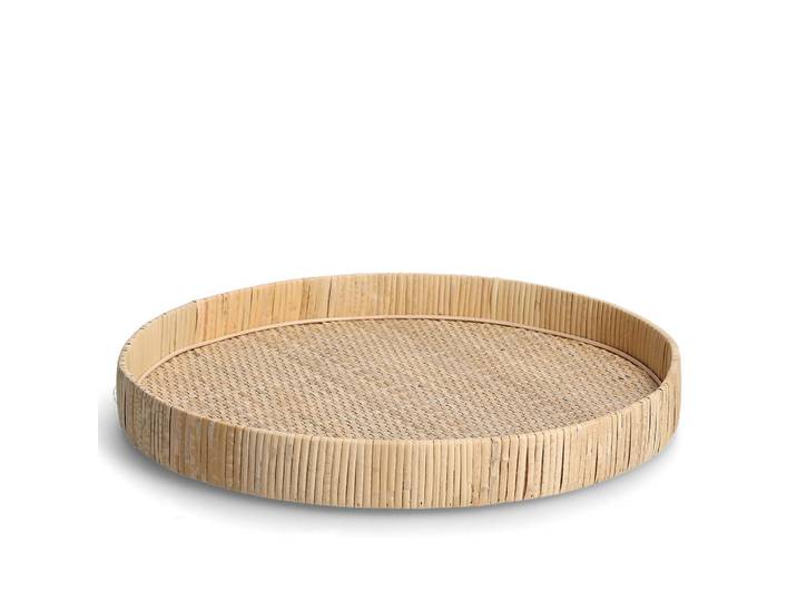 Zeller Present Dekotablett, Naturfarben, Holz, Rattan, rund, 40x40x5 cm, nachhaltig, Geschirr, Tischkultur & Serviergeschirr, Tabletts