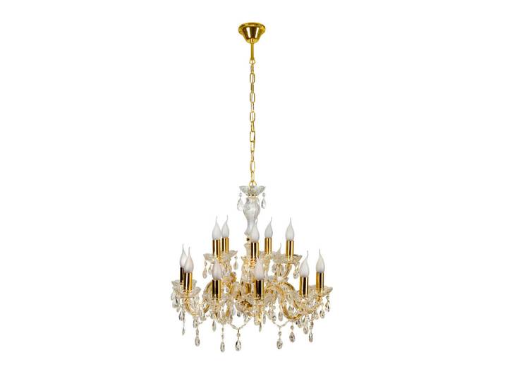 Kristall-Hängeleuchte Maria Teresa, Messingfarben, Metall, Glas, 62x130x62 cm, RoHS, Europäischer Sicherheitsstandard, einfach zu transportieren, Lampen & Leuchten, Leuchtenserien