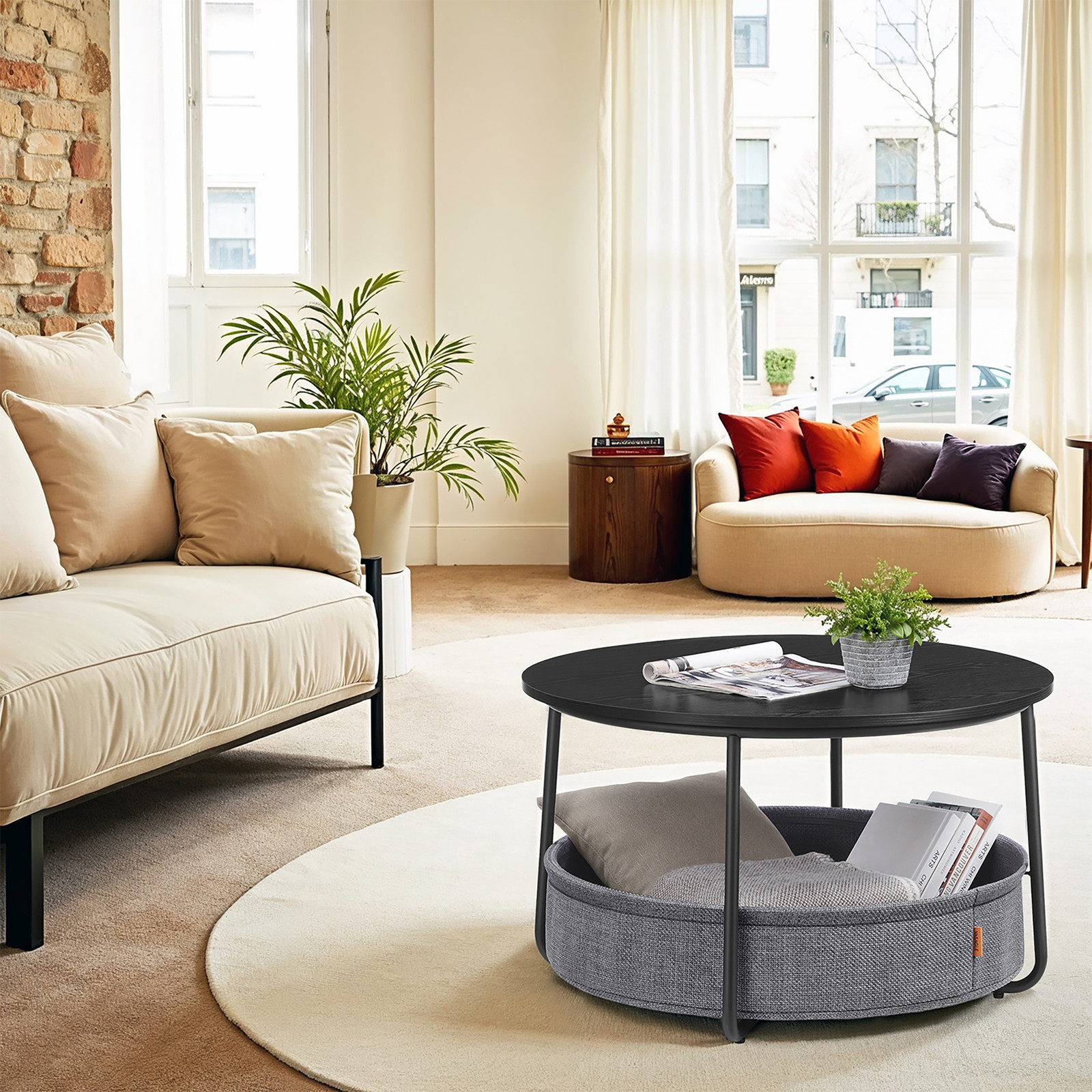 home24 Salontafel Ponoka Rond Grijs/Zwart