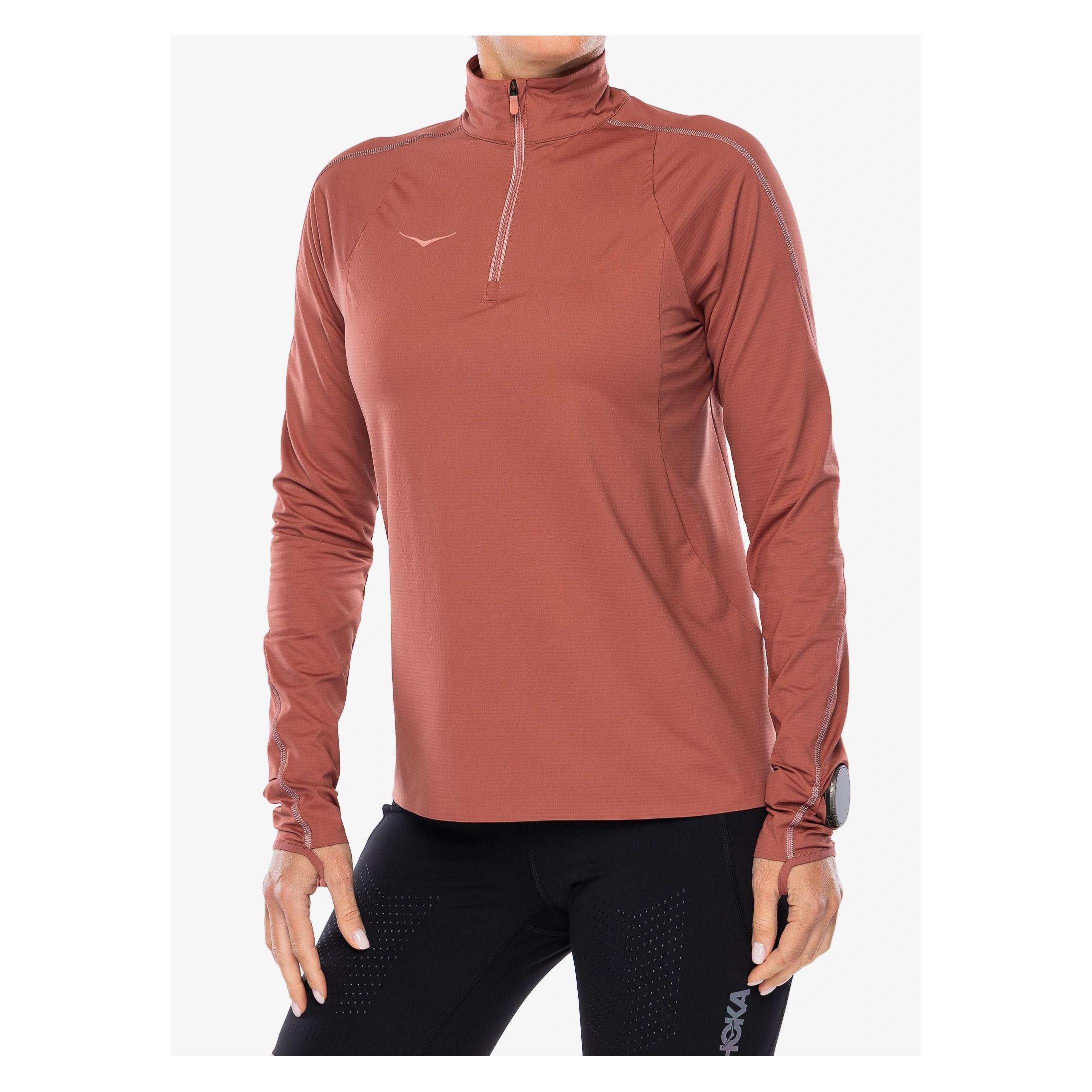 Hoka Laufshirt langarm Damen GlideTech Quarter Zip - rouge (M) (1164155-ROUG)