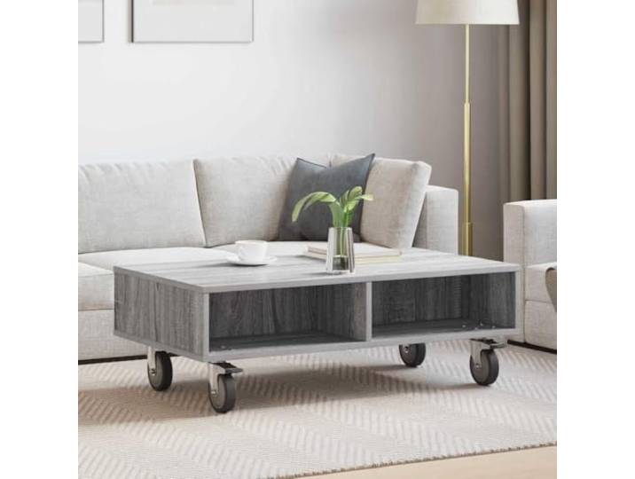 GPWERSDF Beistelltisch mit Rädern Grau Sonoma 90x50x30 cm Holzwerkstoff, 4 Rollen mit 2 Bremsen, Stauraum, für Wohnzimmer und Schlafzimmer
