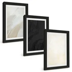 BILDER SET 3er Set - 20x30 cm Schwarzer Rahmen - Strukturen schattieren Minimalismus
