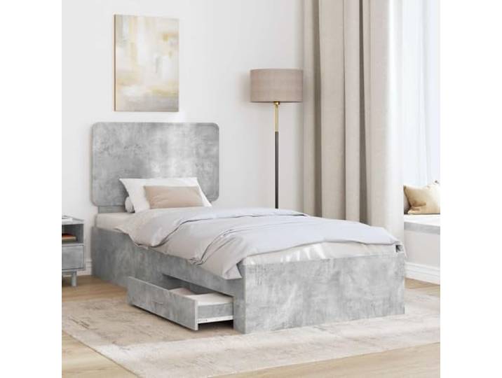 SKTQYQO Bett für Einzelbett, groß, Grau, Zement, 100 x 200 cm Mehrschichtiges Holz, mit Kopfteil und Schubladen, einfache Montage, für Kleidung und Kleidung