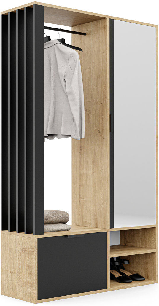 17 Stories Yes Wardrobe Black/Brown 189cm H X 100cm W X 33cm D