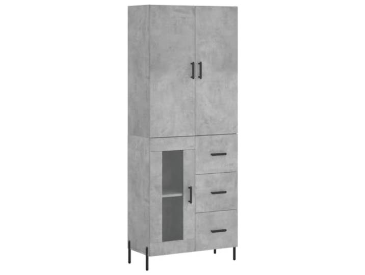 Highboard Betongrau 69,5x34x180 cm Holzwerkstoff mit Türen Viel Stauraum, Metallfüße, praktische Türen, glatte Oberfläche, stabil