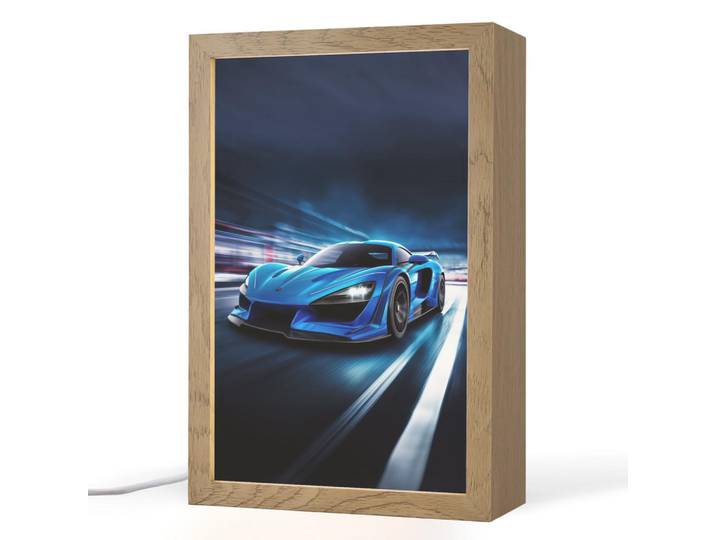 OnlyWow Nachttischlampe - Auto - Blau - Jungen - Kind - 20x30 cm, Holzwerkstoff, Rechteckig, LED integriert, 20x30x8 cm, Lampen & Leuchten, Innenbeleuchtung, Nachtlicht