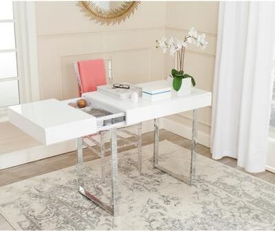 SAFAVIEH Berkley 43.3-Inch Chrome Desk, White and Chrome, Modern