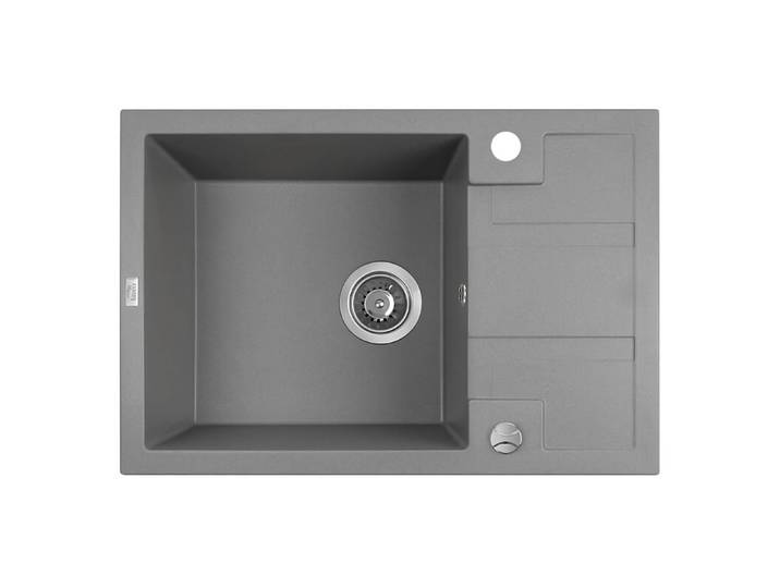 KOLMAN Küchenspüle Einzelbecken Barbados Granitspüle, Rechteckig, 44/65 cm, Grau, Space Saving Siphon GRATIS