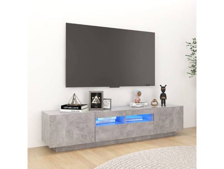 BONNEVIE Meuble TV avec lumières LED Gris béton 180x35x40 cm -  SOLDE D'ETE  #4307