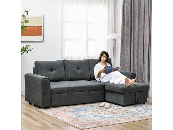 HOMCOM Canapé-lit 3 Places avec Chaise Longue Gris Foncé