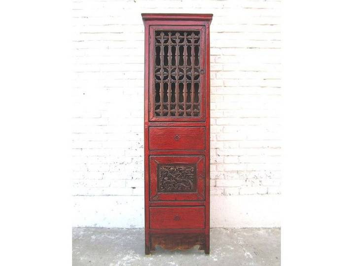Luxury-Park-Direct Kommode China schlanker Schrank klassisch rotbraun Pinie Antik 1940.Luxury Par