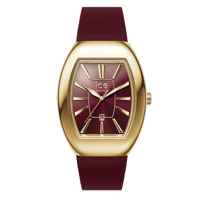 Quarzuhr ICE-WATCH "ICE boliday - Dome - Metal - Small - 3H + Date", rot (weinrot, weinrot), Armbanduhren, Damen, goldfarben, Quarzuhr, Armbanduhr, Damenuhr, analog, Datum, Silikonarmband