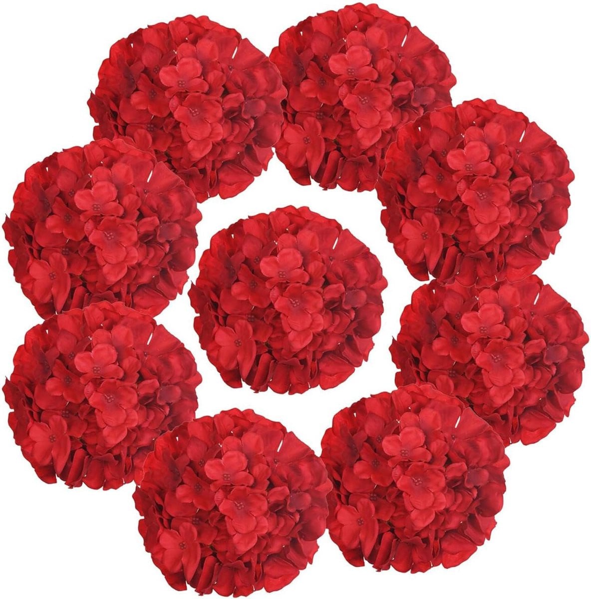 10 stuks Zijden Hortensia Koppen met afneembare stelen - Rood - Kunstbloemen decoratie voor bruiloften