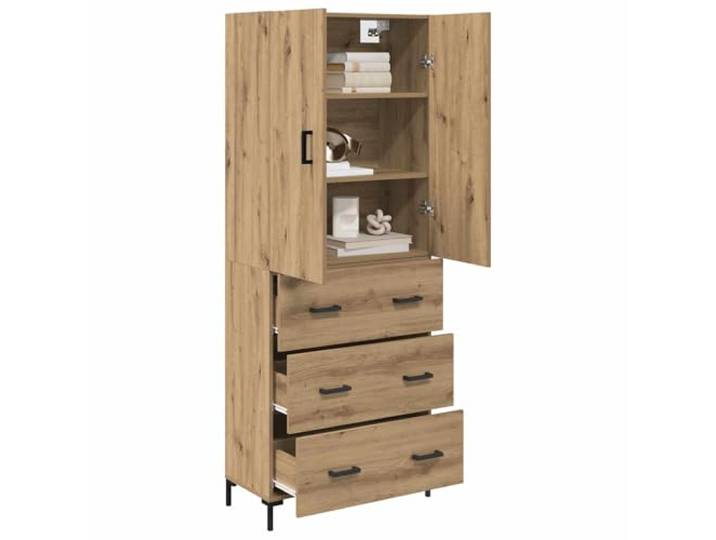KTHLBRH Sideboard Eiche Handwerk 69,5 x 34 x 180 cm Mehrschichtiges Holz, 3 Schubladen, Wandmontage, mattes Finish, großer Stauraum