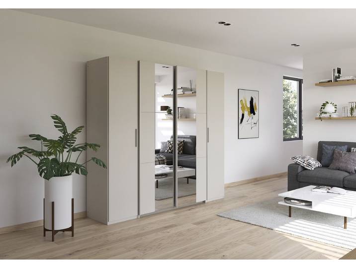 Armoire combinée Kronach avec miroir 225cm Beige/Cachemire Argenté 2 miroir