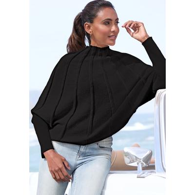 Strickpullover LASCANA "mit langen Fledermausärmeln", Damen, Gr. 36/38, blau (schwarz), Strick, Obermaterial: 100% Polyester, unifarben, figurumspielend, Fledermausärmel, Pullover Strickpullover, modischer Damenpullover, Oversize-Pulli mit...