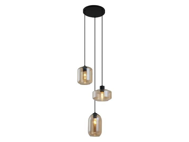 Moderne hanglamp zwart met amber glas 3-lichts - Sheena