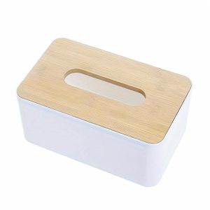Böttcher-AG Taschentuchbox Premium, aus Kunststoff / Bambus, abnehmbarer Deckel, 21 x 9,5 x 13 cm, weiß
