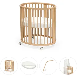 Stokke® Sleepi™ Bundle Sleepi Mini inkl. Matratze und Spannbetttuch, Himmelstange Himmel, natur