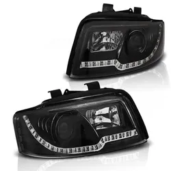 LED Tagfahrlicht Design Scheinwerfer passend für Audi A4 B6 00-04 schwarz