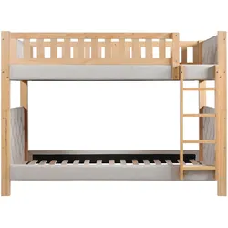 STILVORA Etagenbett Holz Grau+Natur 90x200 cm mit Treppe und Schutzsicherung