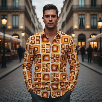 Retro Vintage 1970er Disko Hemd Aloha-Hemd Hippie Geometrisch Psychedelisch Kostüm Herren Halloween Karneval Urlaub Party Alltagskleidung Erwachsene Hemd