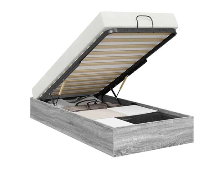 PUGYNBK Ottoman Bettrahmen Grau Sonoma 193 x 90 x 25 cm Hergestellt aus Holz, Gaslift, große Lagerung, einfache Montage, moderner Stil
