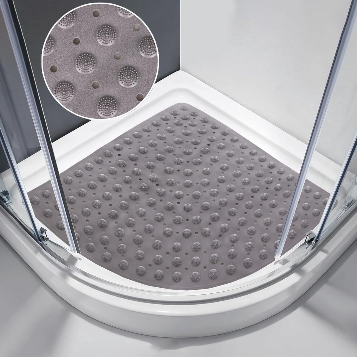Merkloze Antislip Hoekdouchemat 70x70 cm - Vierkante Badmat met Zuignappen en Afvoergaten - Machinewasbare Massagemat