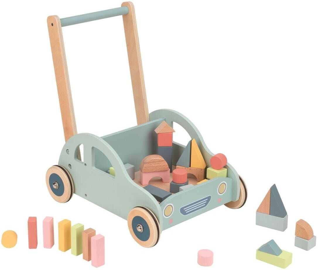 Lauflernhilfe SPIELBA "Baby Walker Auto mit Bauklötze", Baby, blau (bunt), Holz, Lauflernhilfen Lauflernhilfe bunt Einheitsgröße