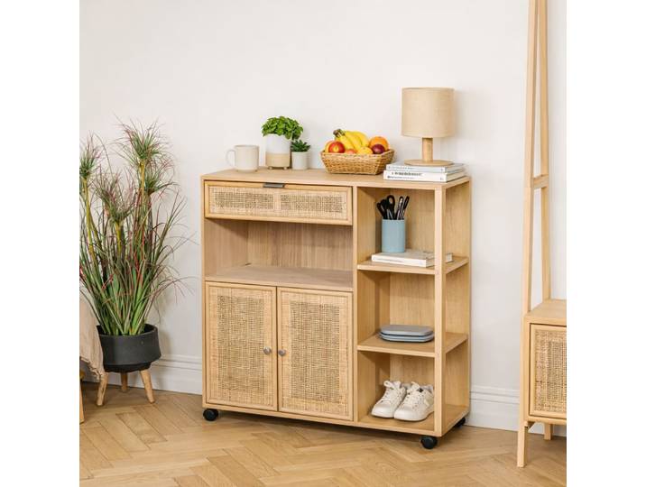Desserte en bois massif et cannage