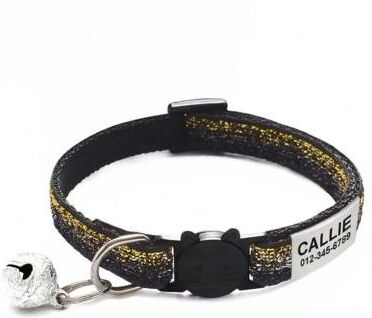 Uplift Picks Customized Glitter Cat Collar With Engraved ID Tag black