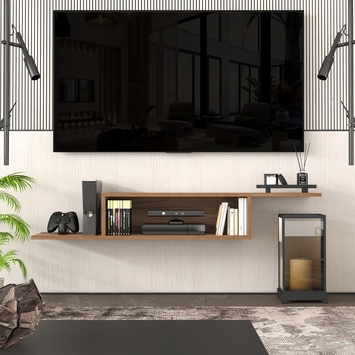 Brandloop Gaia Zwevend tv-meubel - Walnootkleur - Breedte: 145,1 cm