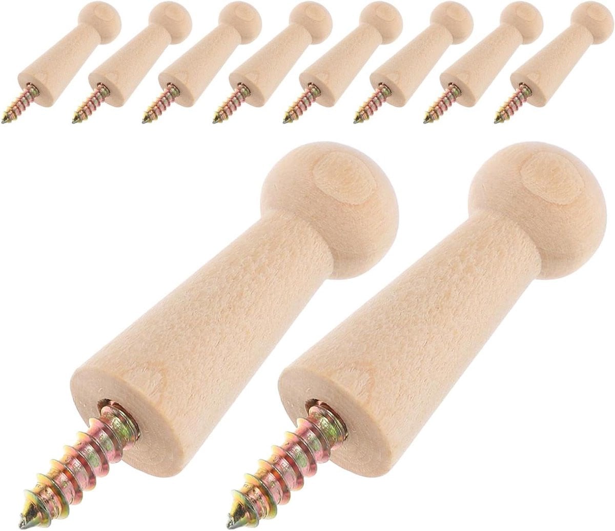 Houten Schroefhaken Beige - 10 Stuks - Decoratieve Onafgewerkte Haken voor DIY Maatwerk