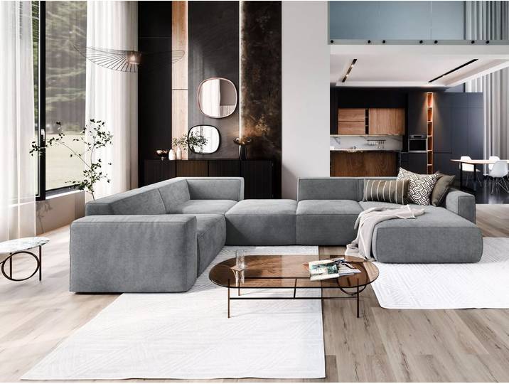 Muffo Ecksofa DREAM SET 6, HR-Schaum + gewellte Feder, Modernes Design, Universelles Layout, modularer Aufbau