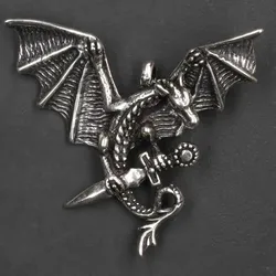 Drachensilber Drache mit Schwert Silberschmuck Anhänger 925 Silber - Silber