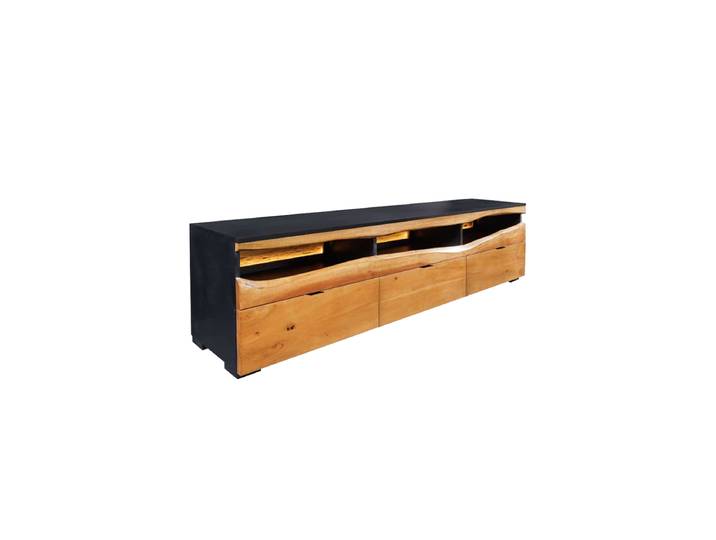 Design Lowboard „Grand Acacia“ mit LED-Beleuchtung Akazienholz Natural, Schwarz Invicta Interiors