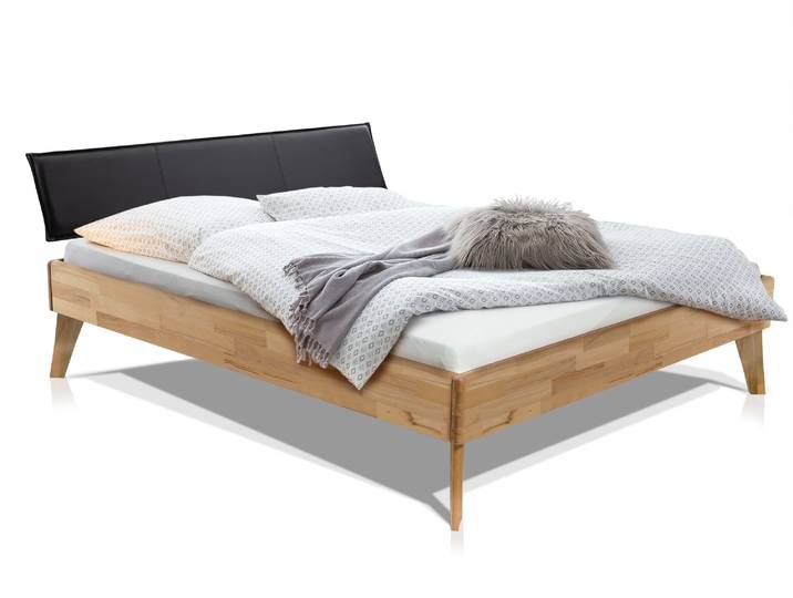 CALIDO 4-Fuß-Bett mit Polsterkopfteil, Material Massivholz