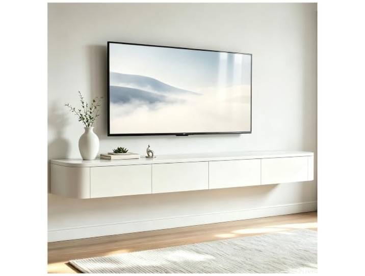 ASKLFNEI weiß TV Hängeboard Schwebend,Fernsehschrank 240cm lang,TV Lowboard mit 2 Schubladen,Keine Montage erforderlich,Moderner Fernsehtisch mit Stauraum,für Schlafzimmer und Büro