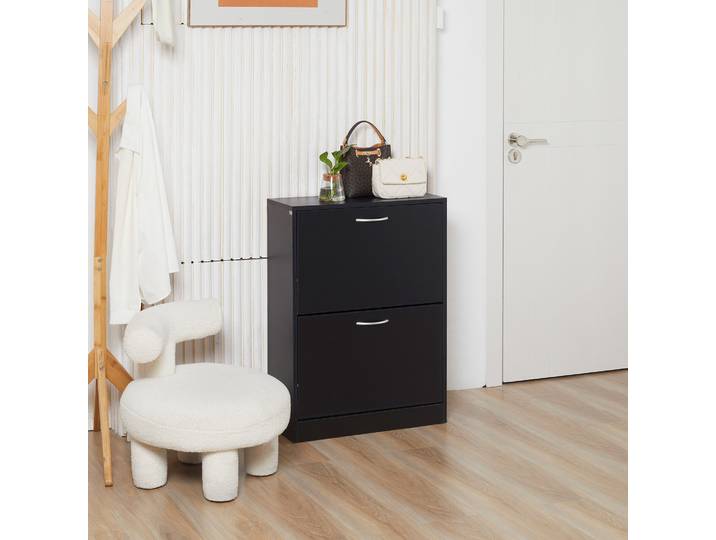 HOMCOM Armoire Chaussures 2 Portes Noir 60x24x80cm