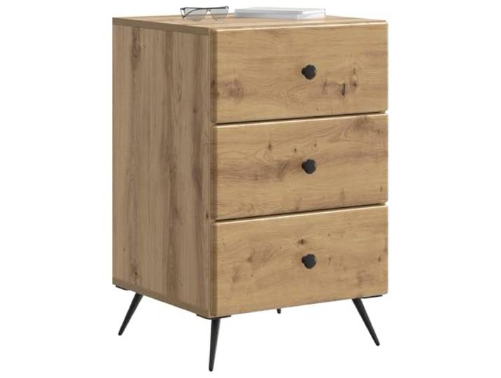 KTHLBRH Nachttisch Eiche Handwerk 43 x 41 x 66,5 cm Ingenieuriertes Holz 3 Schubladen, Kapazität 60 kg, einfache Reinigung, Montage erforderlich, vielseitige Verwendung