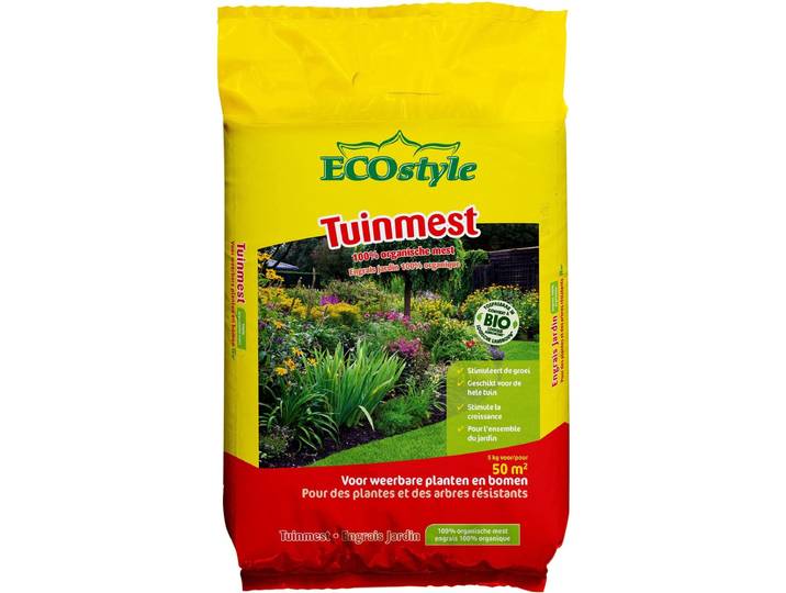 ECOstyle Tuinmest Organische Meststof - Border & Siertuin - Natuurlijke Meststof Gazon - 120 Dagen Voeding- 20 M² - 2 KG