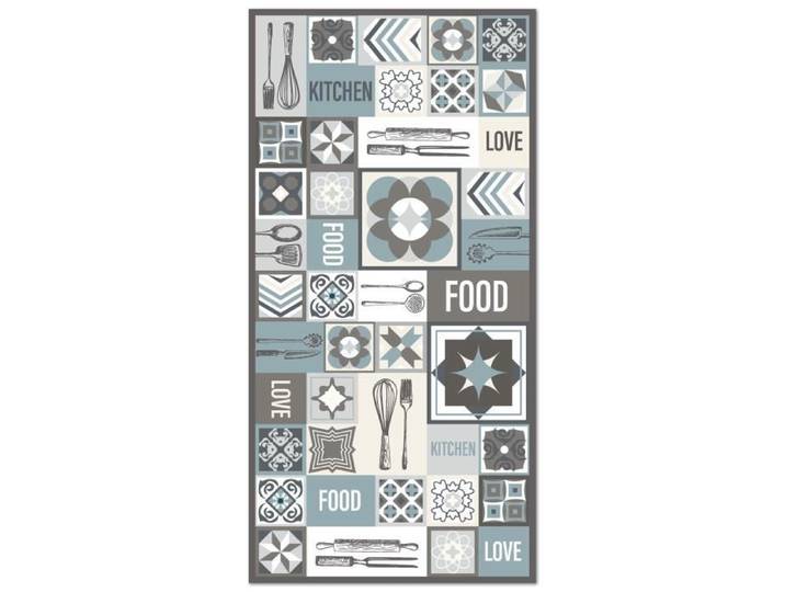 Tapis Vinyle Panorama Cuisine Collage Mots Carrelage Bleu 160x230 cm - Tapis pour Cuisine Bureau et Salon en PVC