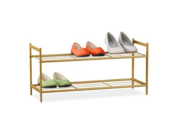 Relaxdays Meuble à Chaussures\, 2 étagères\, pour 6 Paires\, en métal HxLxP: 33\,5 x 69\,5 x 26 cm\, doré