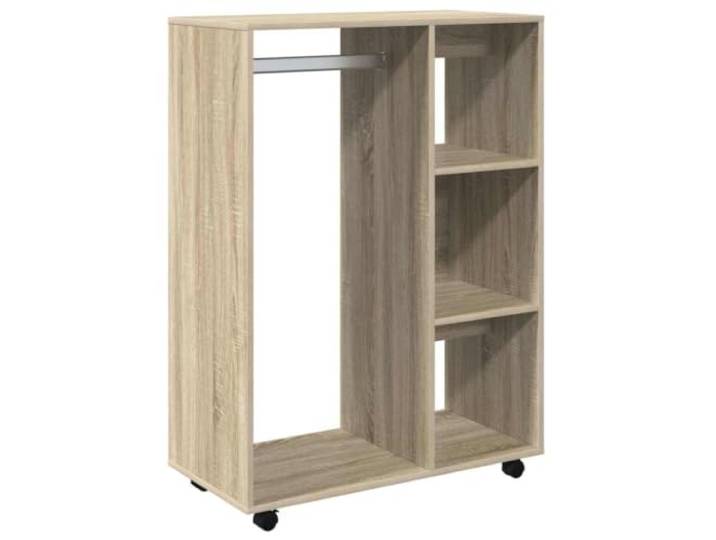 HWKQEQRF Kleiderschrank Sonoma-Eiche 80x40x110 cm Holzwerkstoff Rollen unter dem Schrank,1 offenes Fach,3 seitliche Ablagen,feucht abwischbar,Schlafzimmer