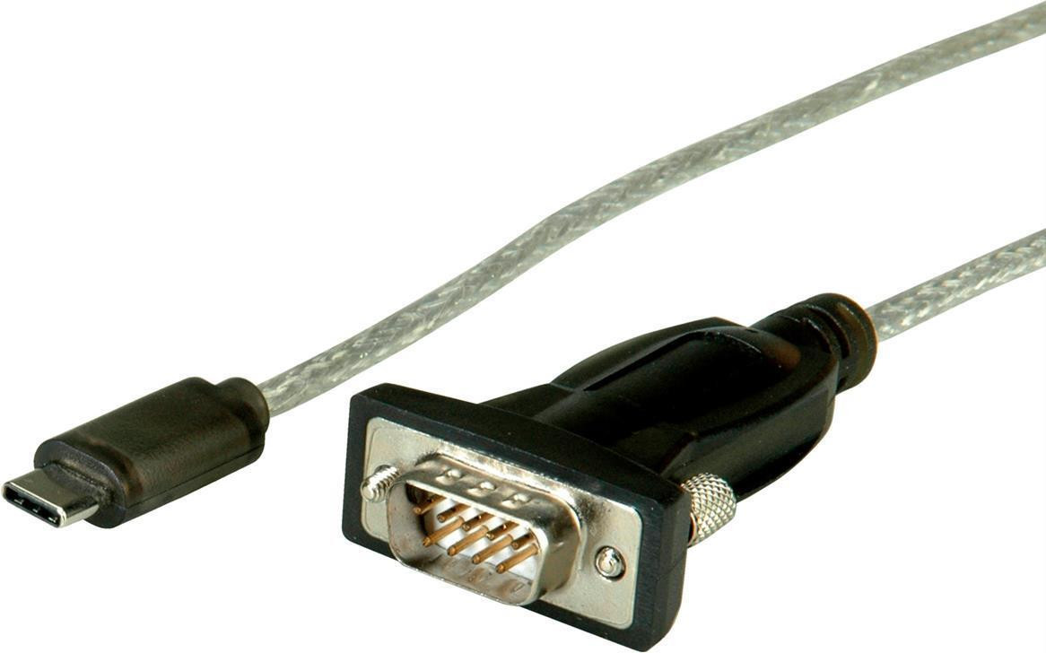 ROLINE USB naar serieel conversiekabel, Type C naar RS232, zwart, 1,8 meter